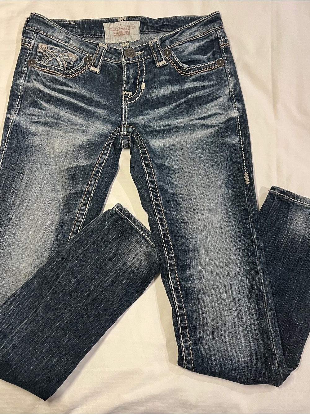 Big Star Jenae Dark Wash Embellished Pocket Jeans size 26 Vintage Y2K - Picture 3 of 15